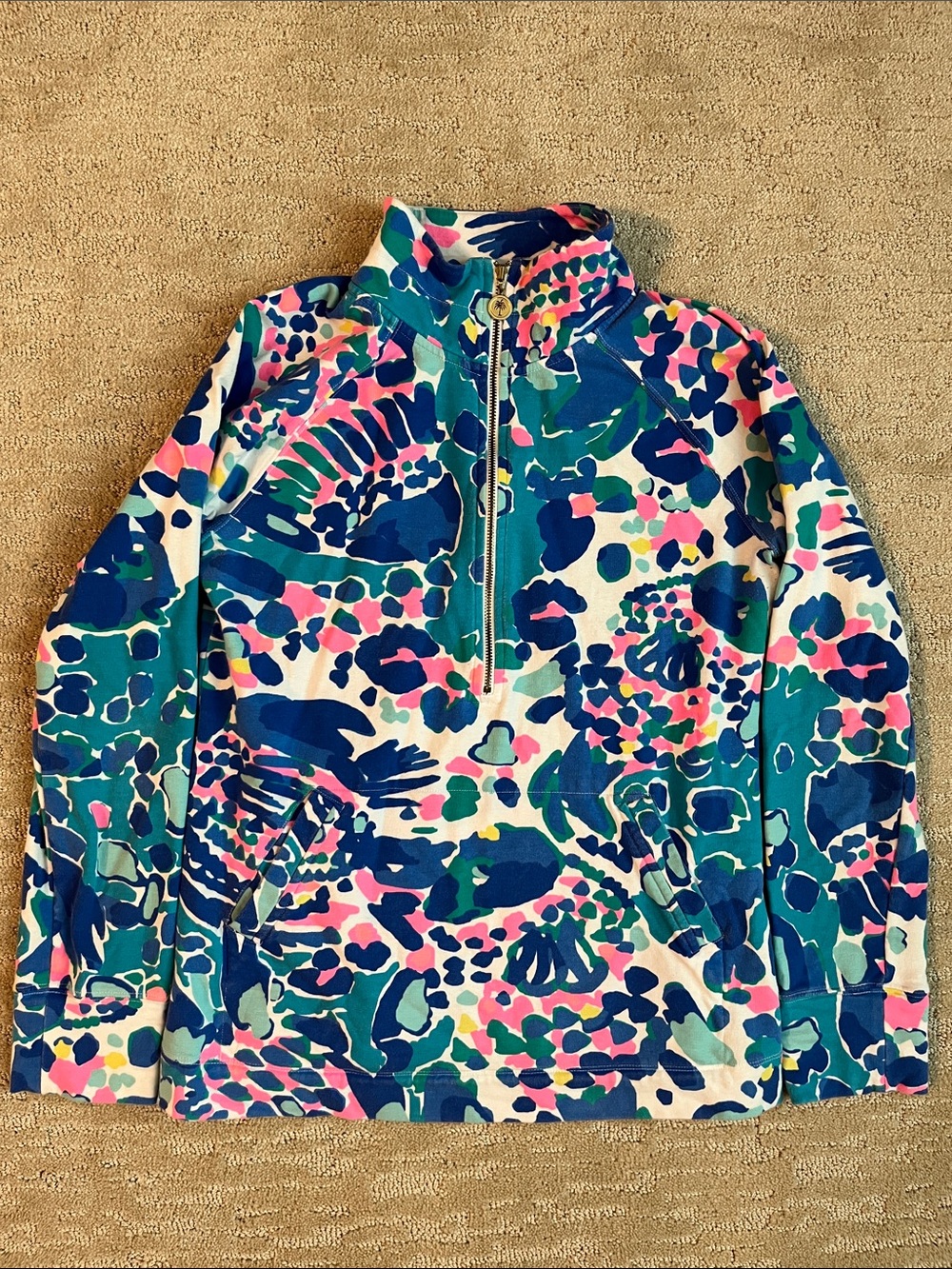 Lilly Pulitzer Girls' Half-Zip Pullover - Blue, Pink & White Abstract
